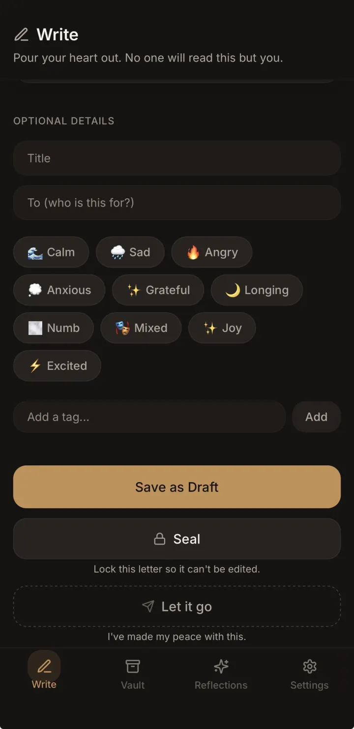 UNSENT app screen